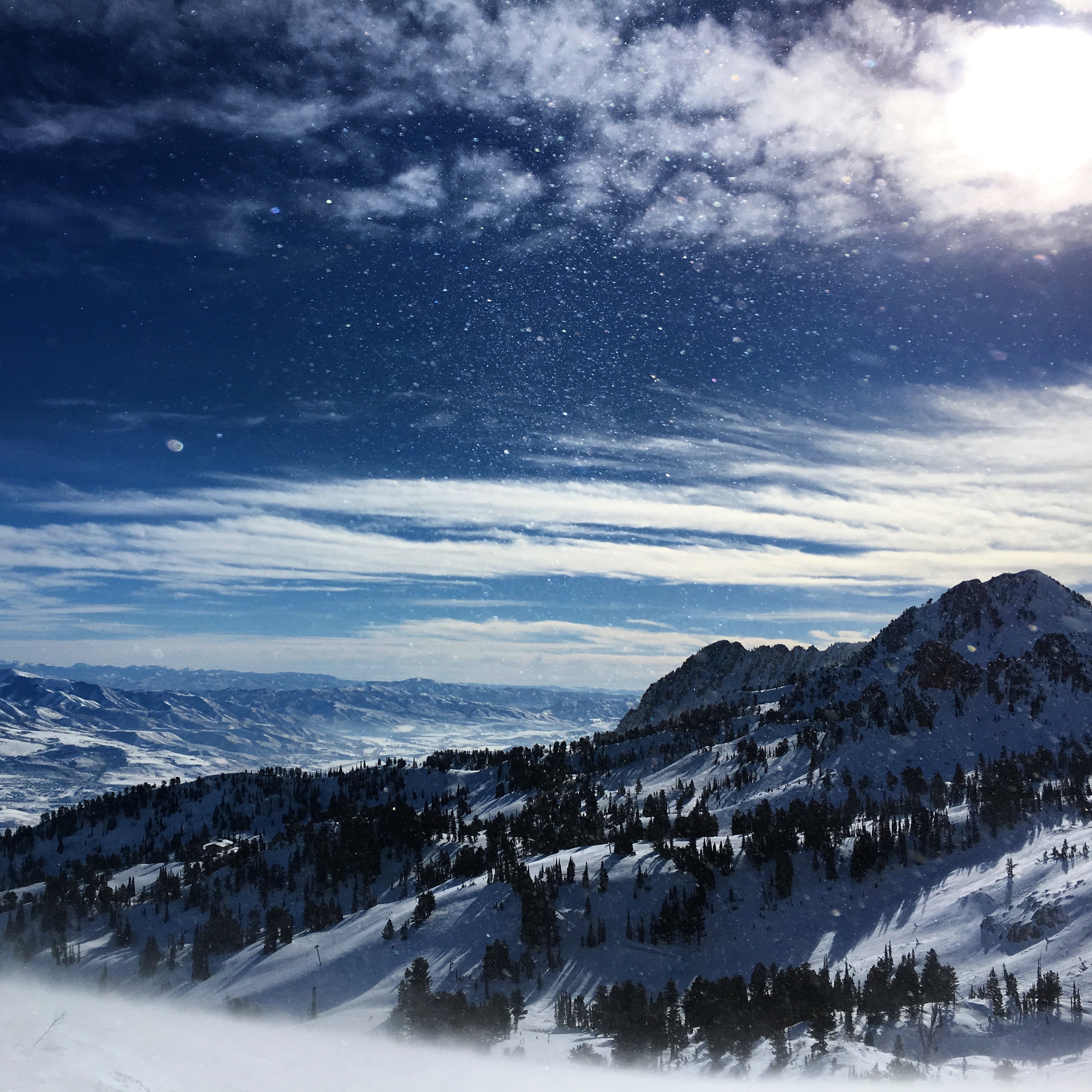 view from Snowbasin resort, UT, sunny bluebird day